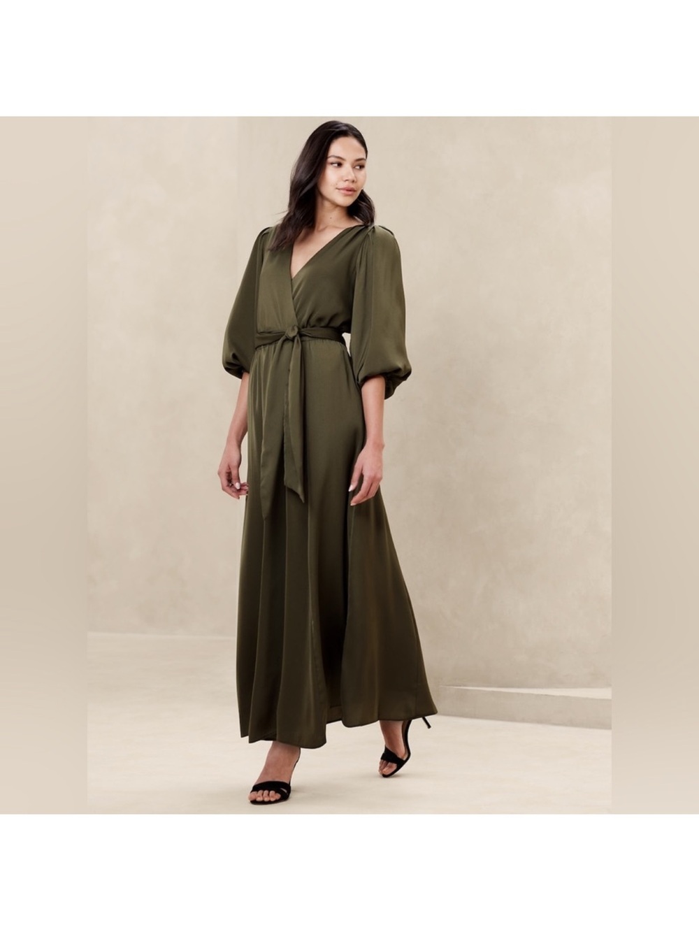 Banana Republic Olive Green Long Sleeve Maxi Wrap Dress XS